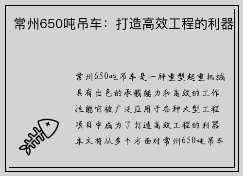 常州650吨吊车：打造高效工程的利器