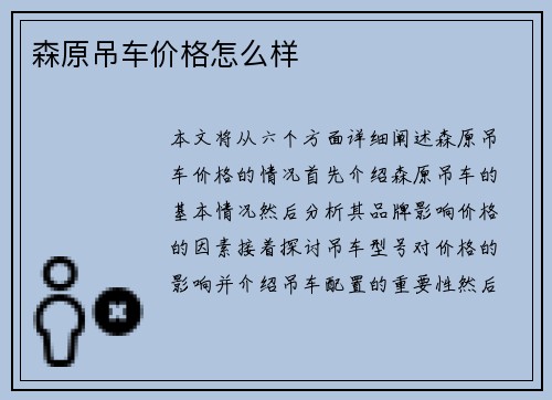 森原吊车价格怎么样